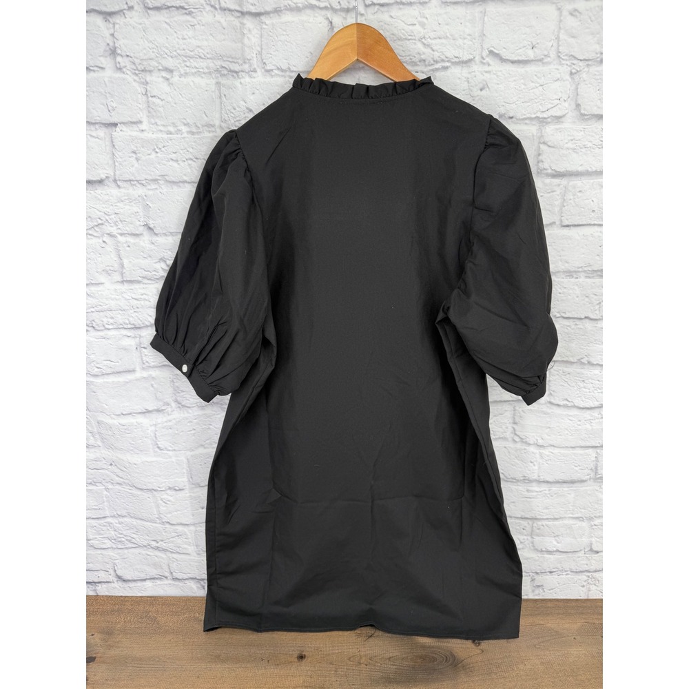 Michelle McDowell Maggie Black Puff Sleeve Ruffle Neck Mini Dress Size L NWT - Picture 7 of 9